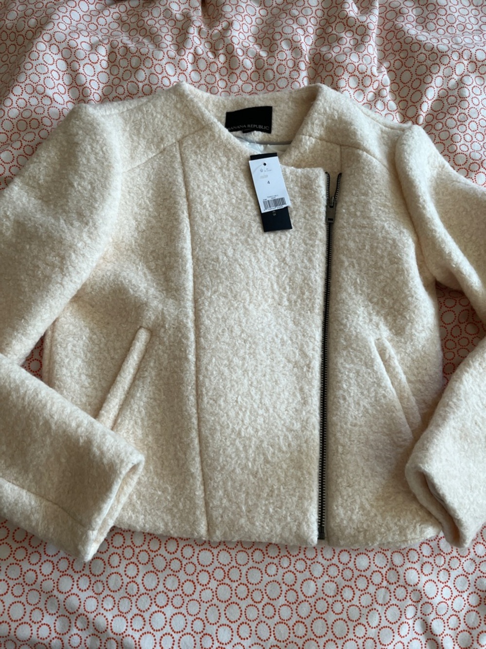 NWT Banana Republic Cream Bouclé Zip Jacket